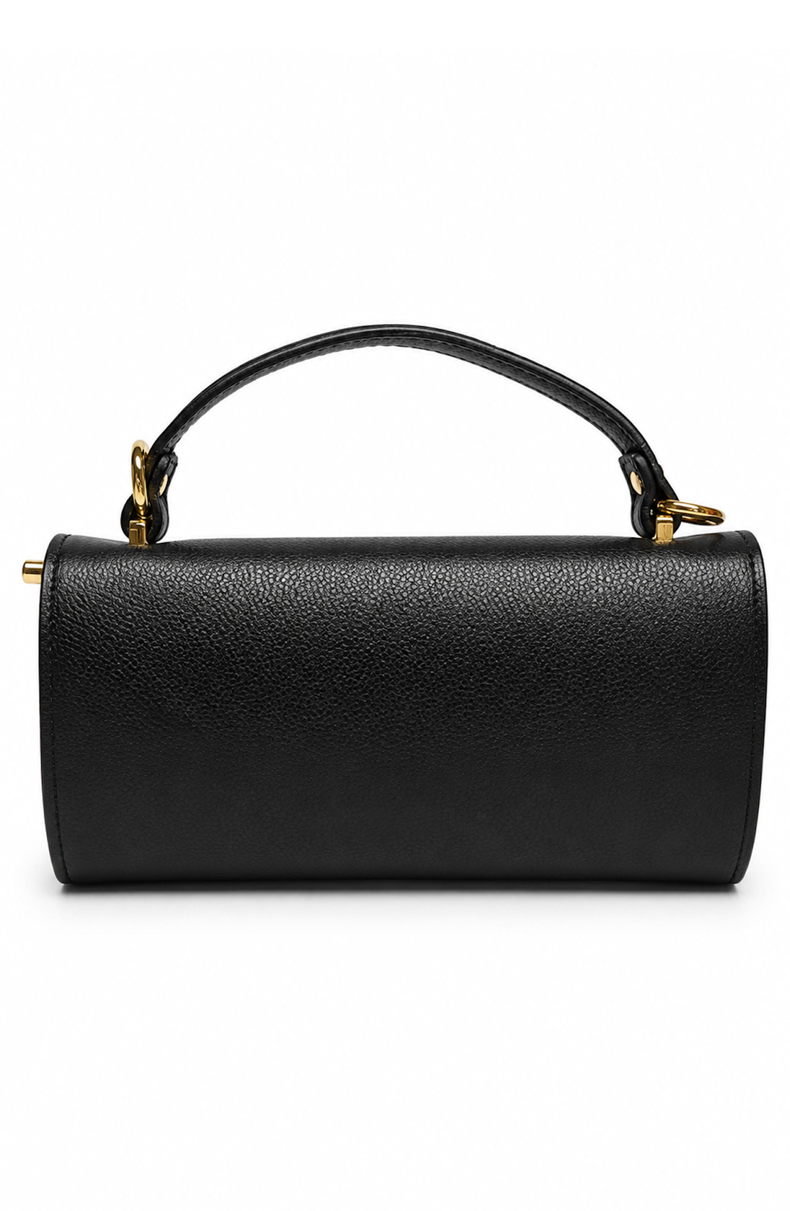 Evelina Leather Top Handle Clutch, Alternate, color, BLACK