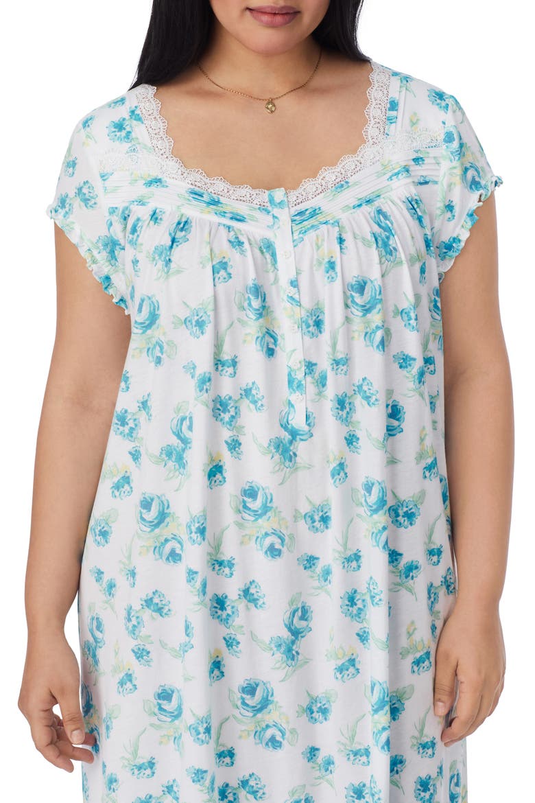 Cap Sleeve Waltz Nightgown, Alternate, color, WHITE/ AQUA FLORAL