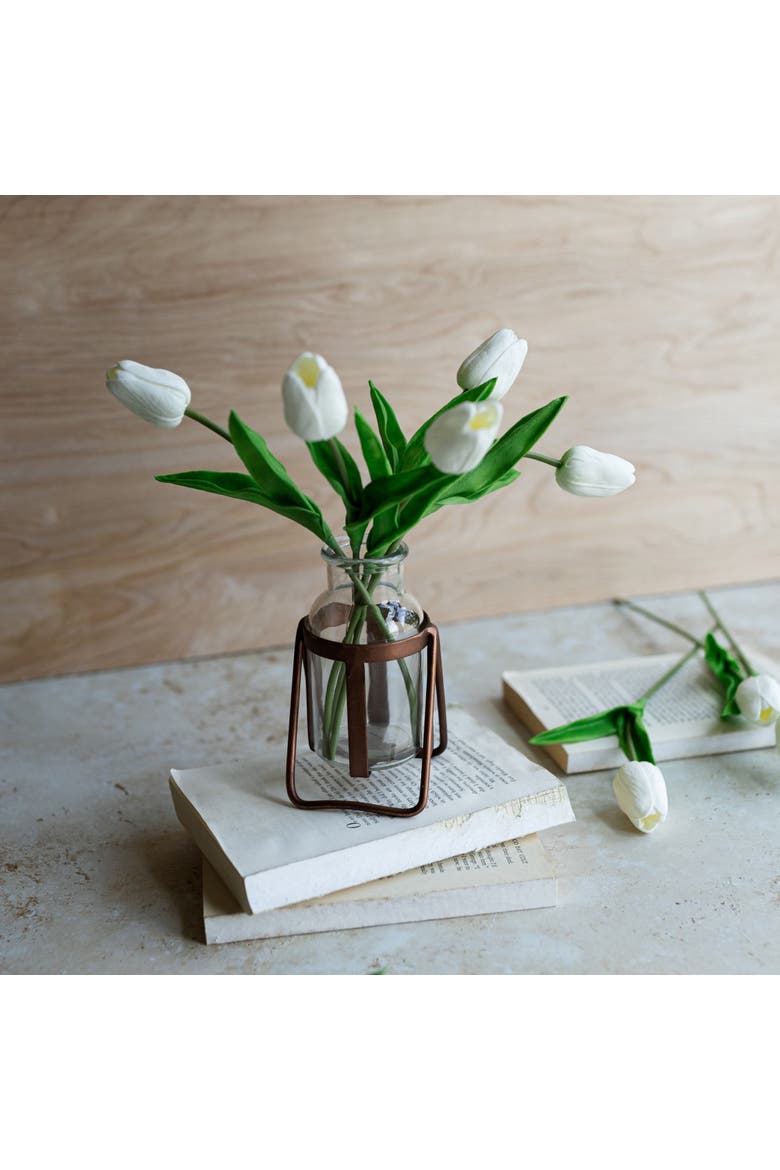 Rust Metal Frame with Glass Bud Vase, Alternate, color, Gold