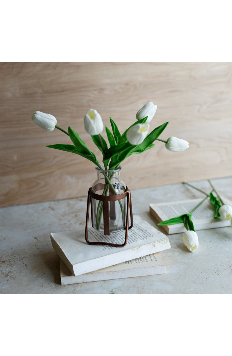 Foreside Home and Garden Rust Metal Frame with Glass Bud Vase, Alternate, color, Gold