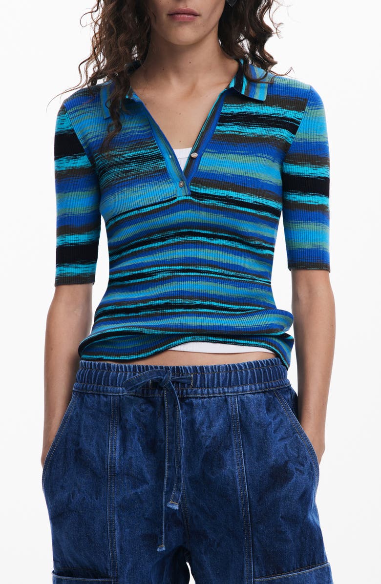 Desigual Rib Stripe Henley, Main, color,