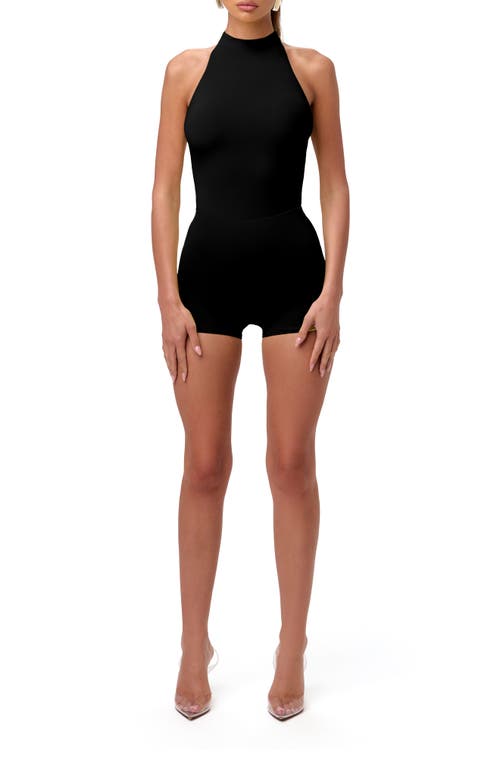 Naked Wardrobe Funnel Neck Racerback Bodysuit In Black