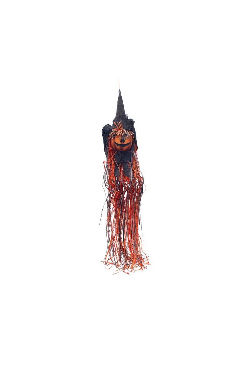 Hanging Halloween Witch Jack O' Lantern Head Indoor Figurine, Main, color, Orange