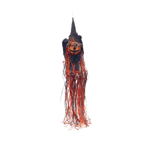 Hanging Halloween Witch Jack O' Lantern Head Indoor Figurine