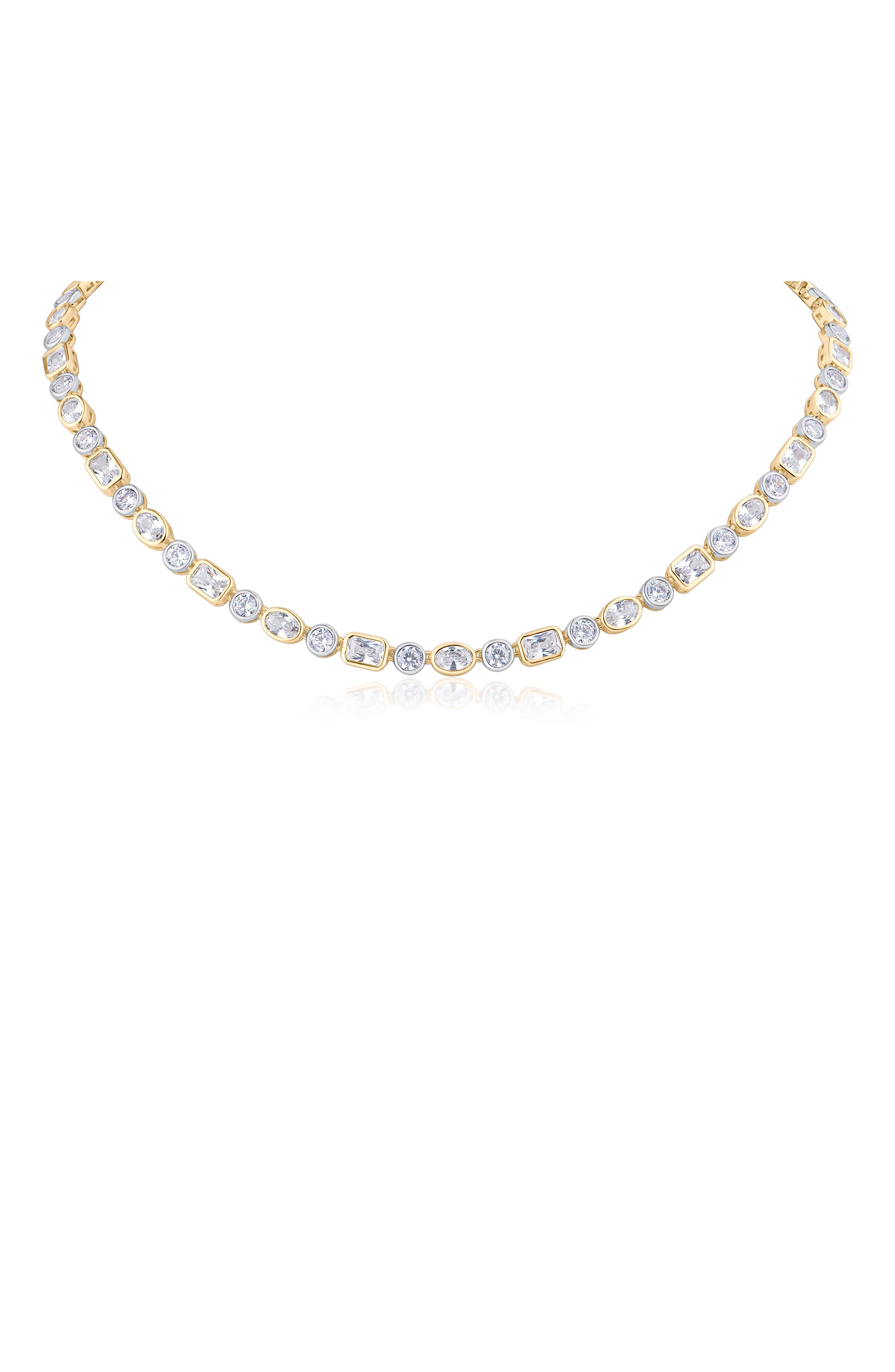 CZ by Kenneth Jay Lane Two-Tone Bezel Cubic Zirconia Collar Necklace