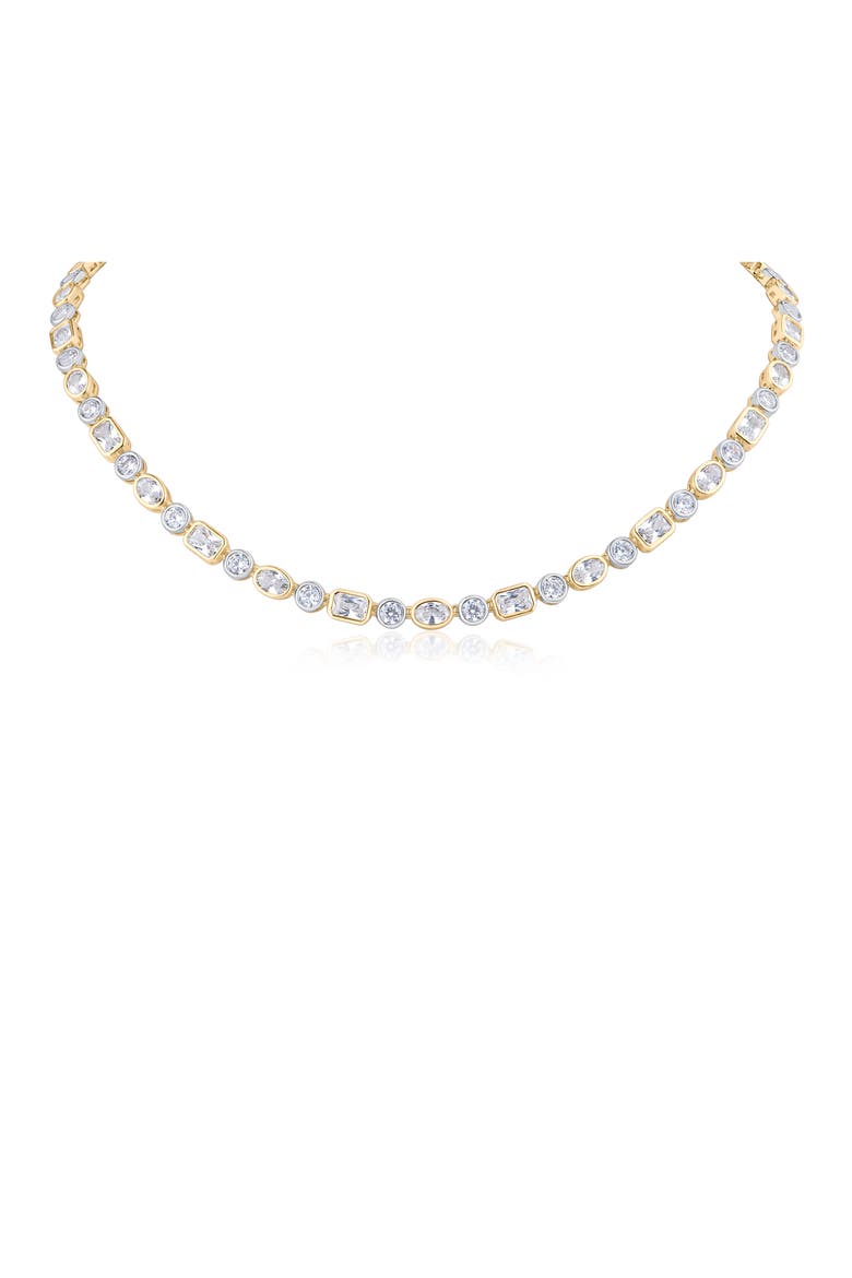 Two-Tone Bezel Cubic Zirconia Collar Necklace, Main, color, SILVER/ GOLD