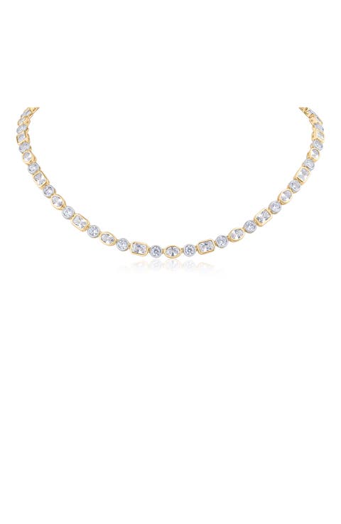 Two-Tone Bezel Cubic Zirconia Collar Necklace