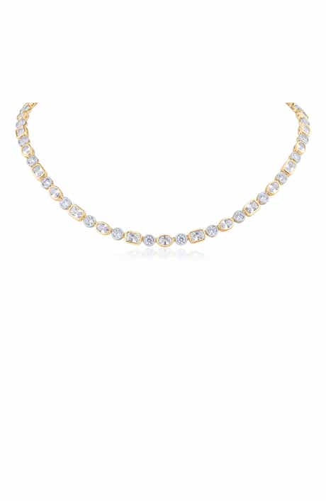 CZ by Kenneth Jay Lane Two-Tone Bezel Cubic Zirconia Collar Necklace