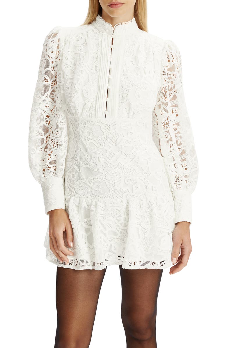 Bardot Remy Lace Long Sleeve Minidress, Alternate, color, Orchid White