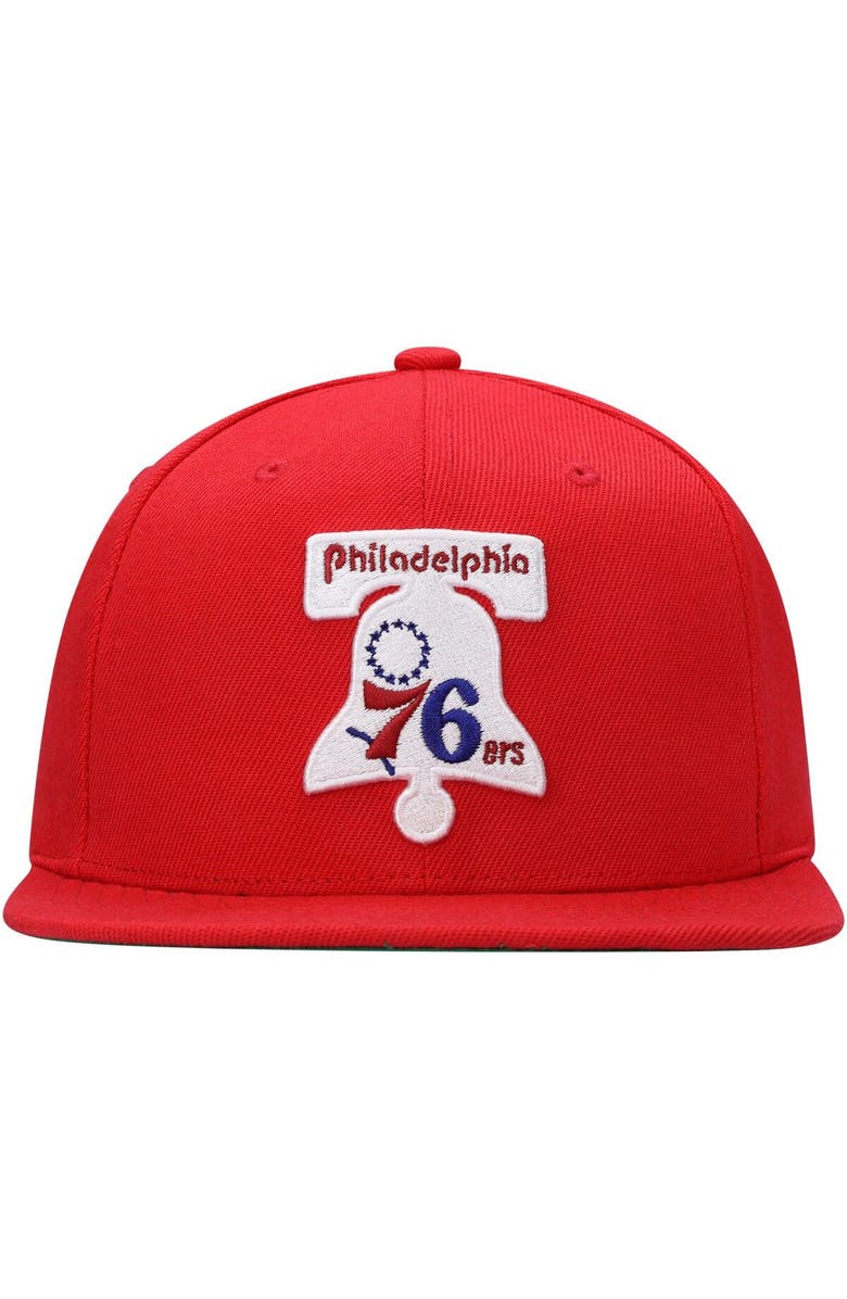Mitchell & Ness Men's Mitchell & Ness Red Philadelphia 76ers Hardwood Classics Essentials Tonal Basic Snapback Hat, Alternate, color,