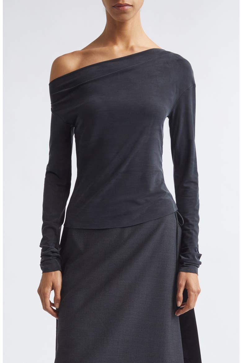 Cupro Jersey Long Sleeve Top, Main, color, BLACK