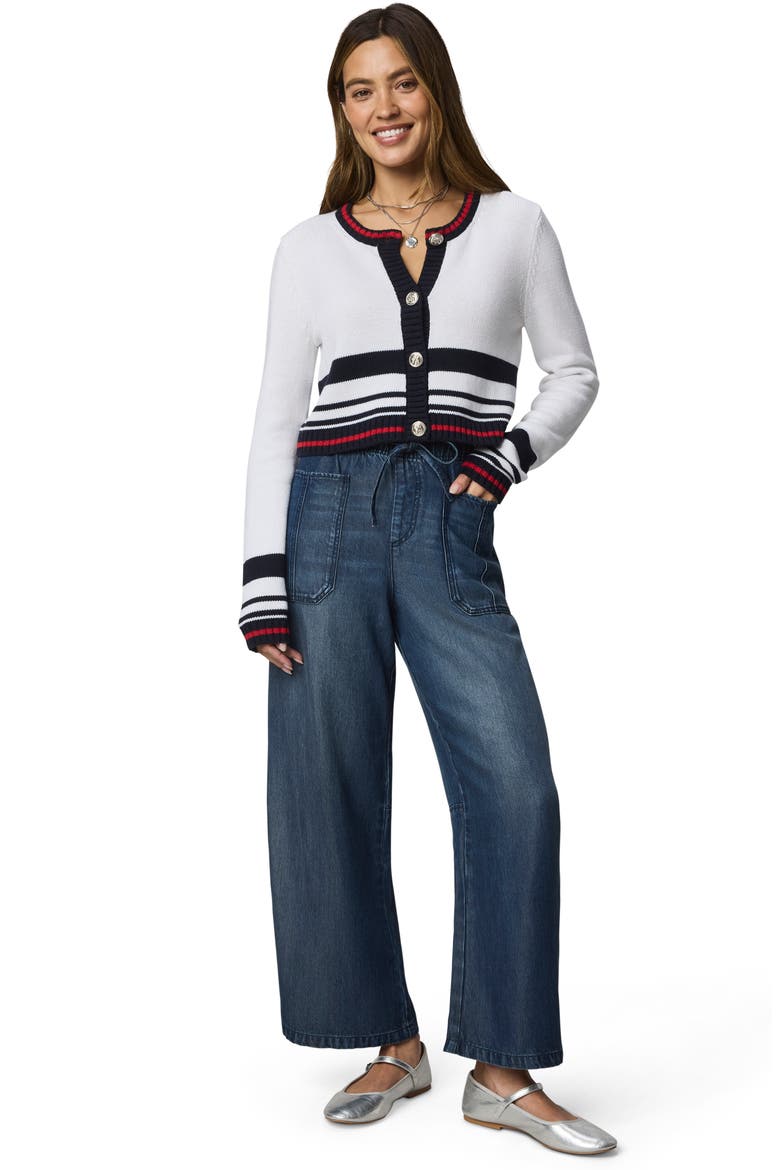 Sailor Stripe Cardigan, Alternate, color, WHITE/ NAVY/ ROUGE