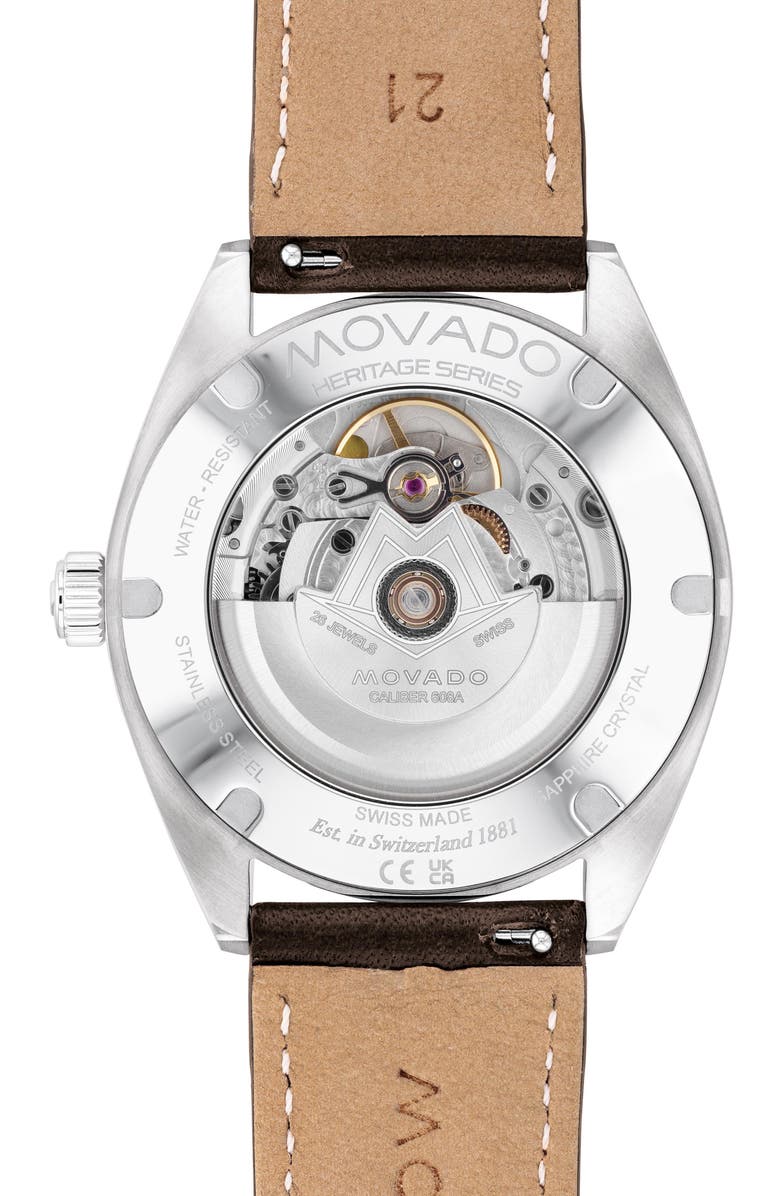 Movado Heritage Datron Leather Strap Watch, 40mm, Alternate, color, 