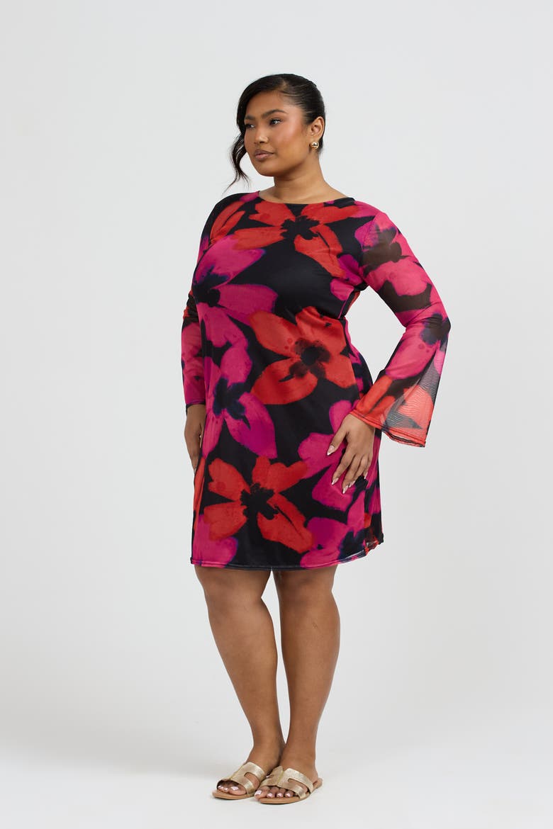 Bold Floral Print Mini Dress, Alternate, color, Pink