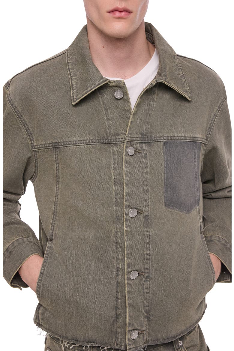 Raw Hem Denim Trucker Jacket, Main, color, OLIVE TINT
