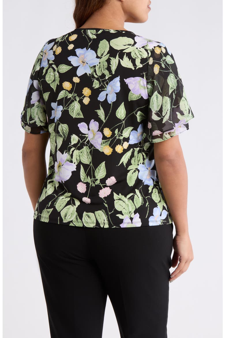 Contrast Flutter Sleeve Top, Alternate, color, BLACK MULTI