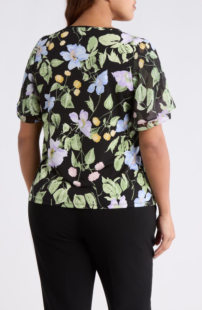 KASPER Contrast Flutter Sleeve Top, Alternate, color, Black Multi