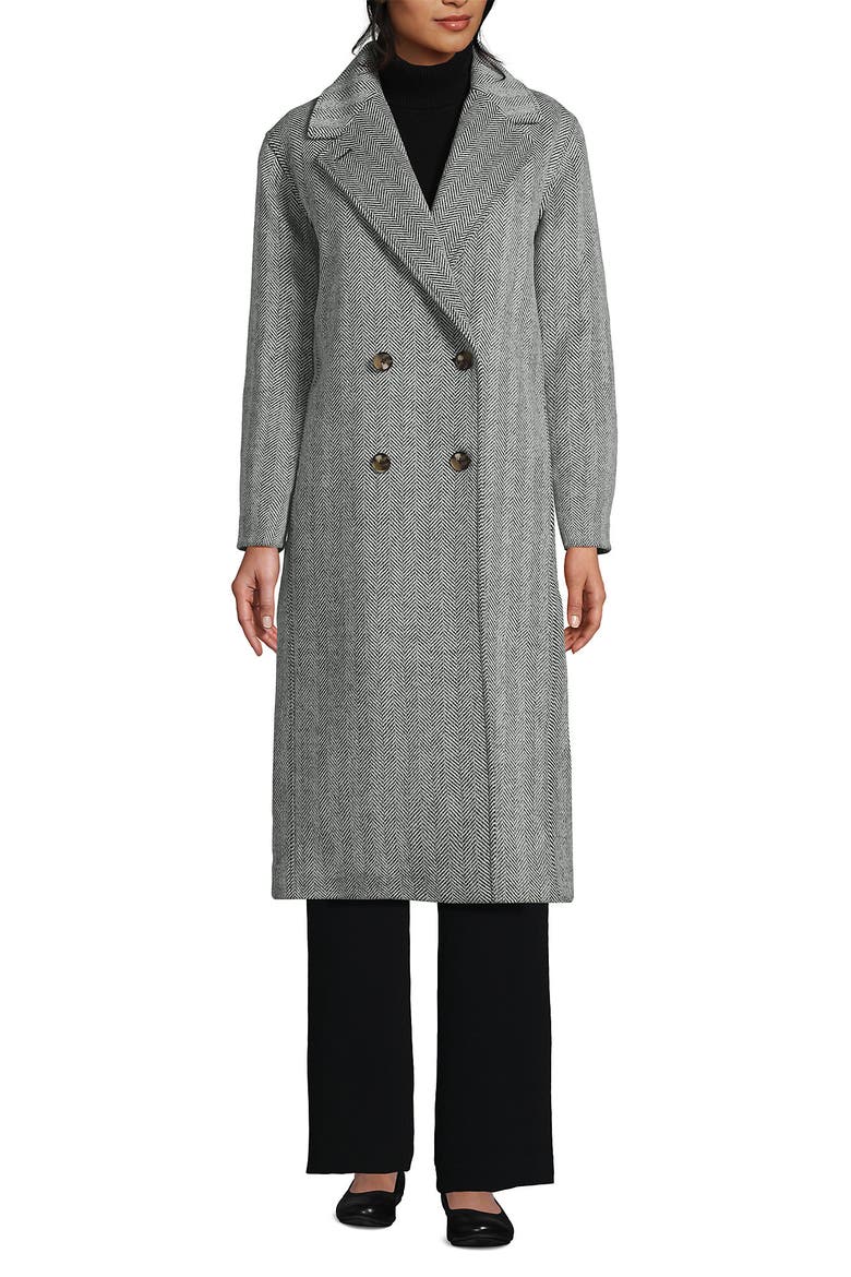 Insulated Double Breasted Wool Coat, Main, color, Black Wool Herringbone
