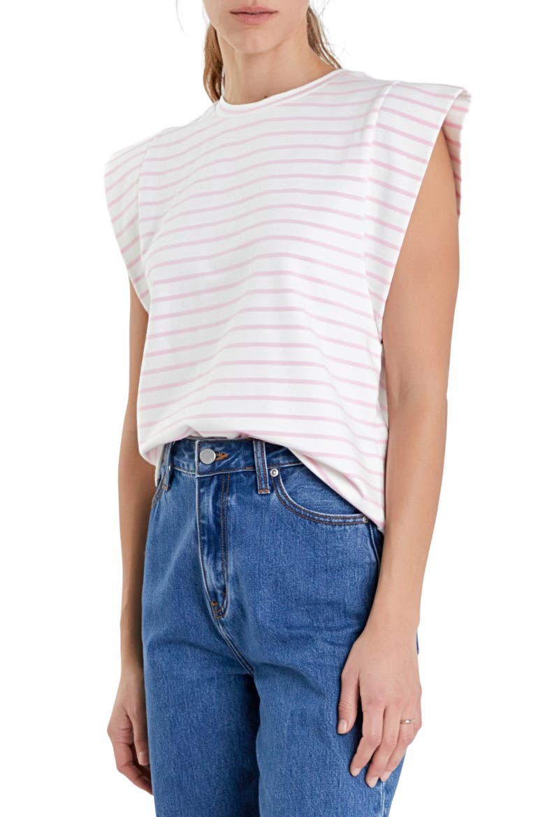 Stripe Extended Shoulder T-Shirt, Alternate, color, WHITE/ PINK