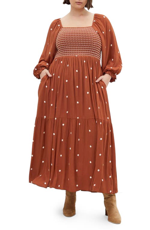 City Chic Kai Long Sleeve Maxi Dress In Brown