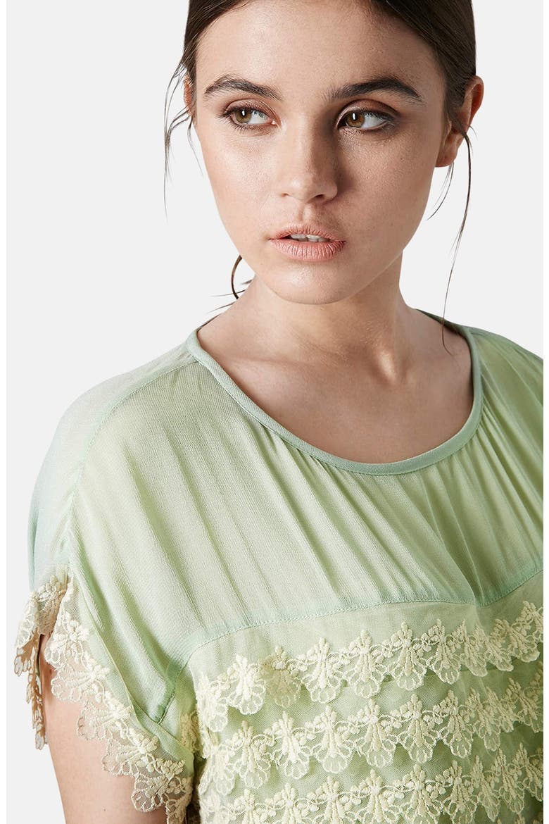 Short Sleeve Lace Mesh Crop Top, Alternate, color, GREEN