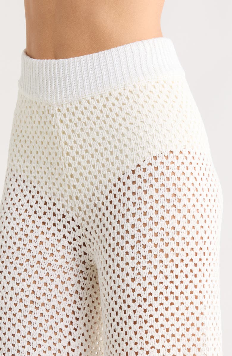 Elan Metallic Open Stitch Cover-Up Pants, Alternate, color, White