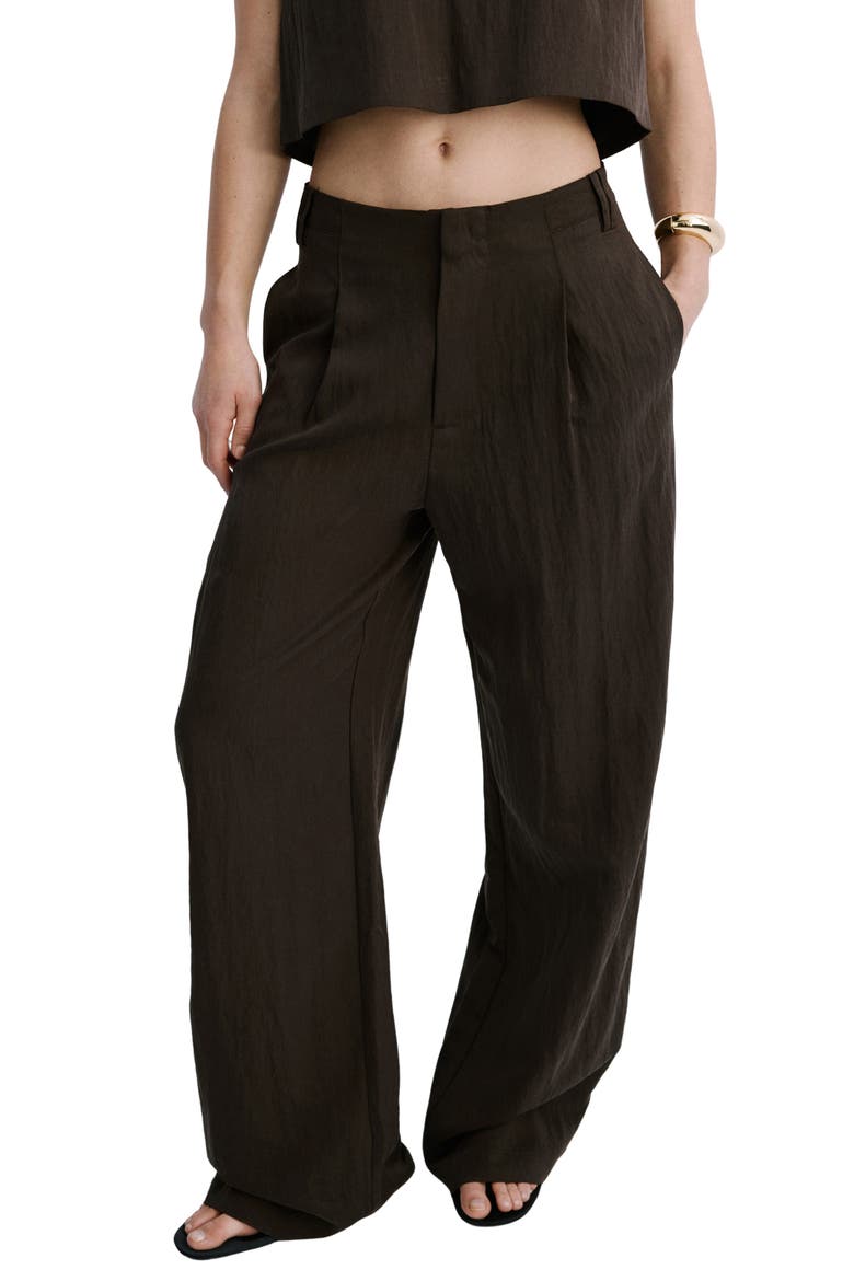 Pleated Straight Leg Pants, Main, color, CHOCOLATE