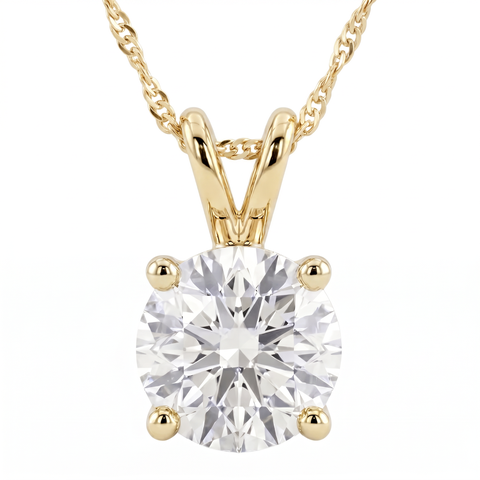 1 - 5 Ct Round Diamond 4-Prong Pendant 14k Gold Necklace Lab Grown