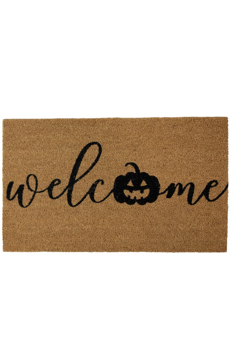 Northlight Natural Coir Pumpkin "Welcome" Halloween Doormat - 18" x 30", Main, color, Brown