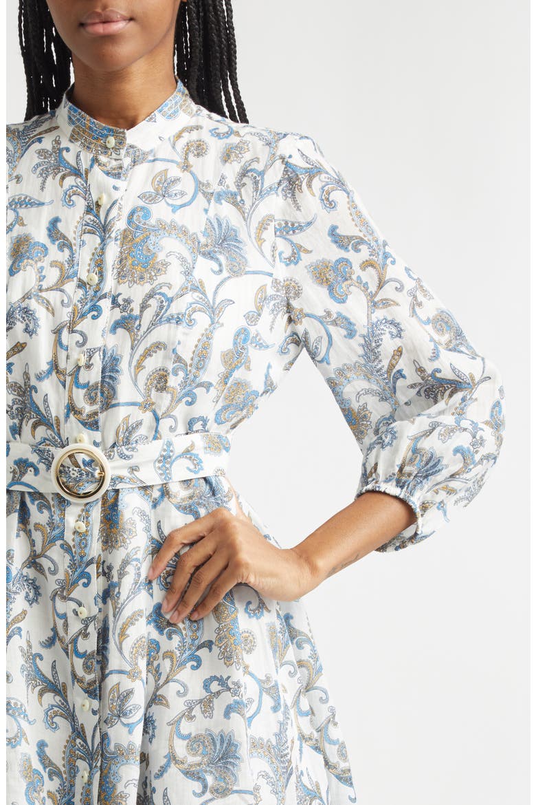 Kumar Long Sleeve Floral Paisley Linen & Silk Dress, Alternate, color, DOVE MULTI