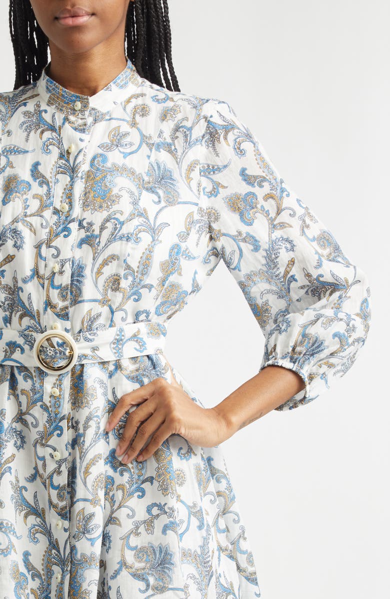 Veronica Beard Kumar Long Sleeve Floral Paisley Linen & Silk Dress, Alternate, color, Dove Multi