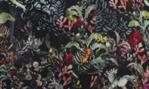 Apny Puff Shoulder Button Front Top In Black/green Multi