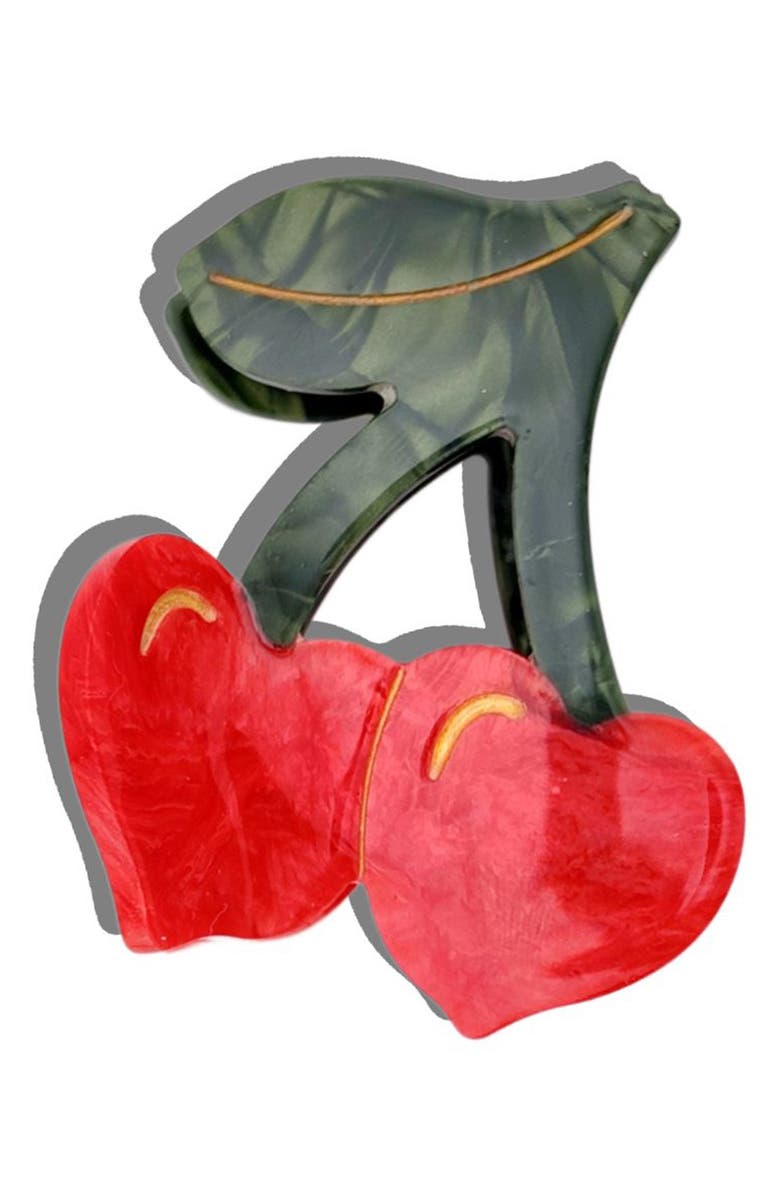 Solar Eclipse Cherry Heart Claw Hair Clip, Alternate, color, Red