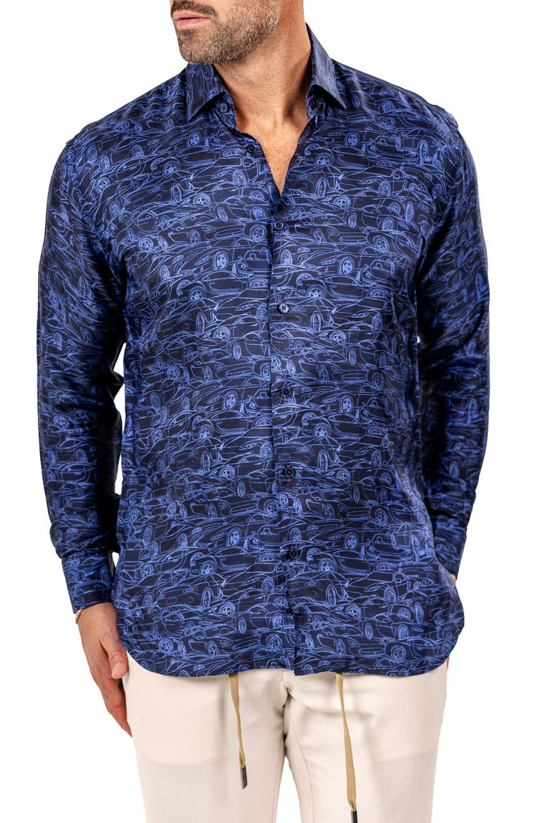 Fibonacci Marthy Contemporary Fit Button-Up Shirt, Alternate, color, BLUE
