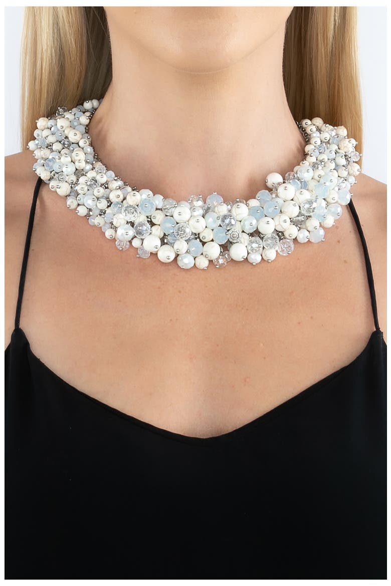 Pastel Beaded Statement Collar Necklace, Alternate, color, BLUE