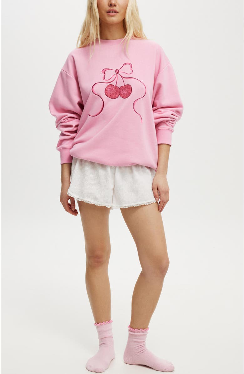 COTTON ON BODY Women's Novelty Sleep Fleece, Alternate, color, Washed Pink Cherry Bow