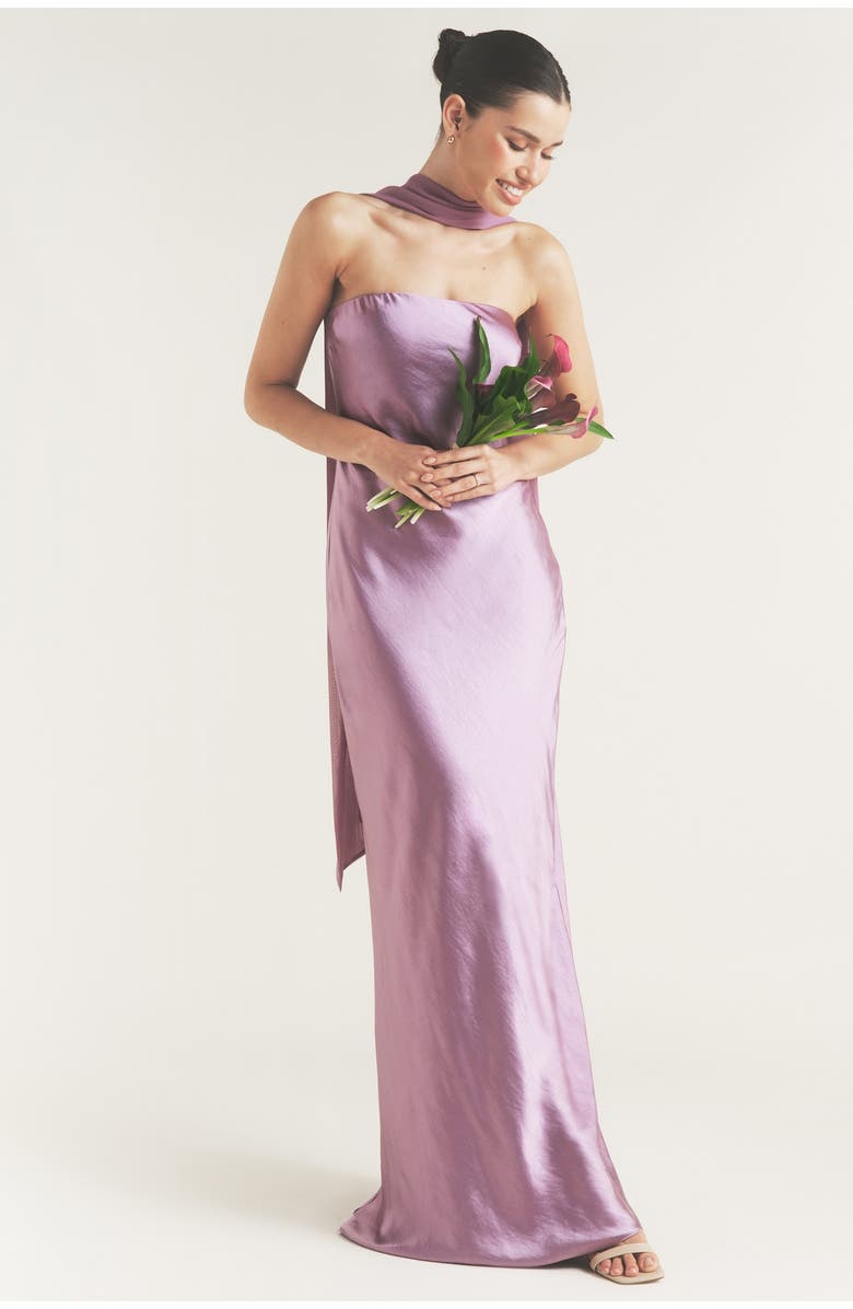 Six Stories Bandeau Satin Bridesmaid Dress, Alternate, color, Orchid