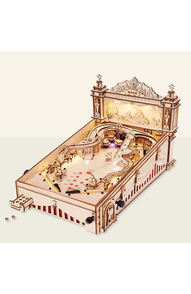 Uncommon Goods Pinball Machine DIY Building Kit by ROBOTIME, Main, color, Beige