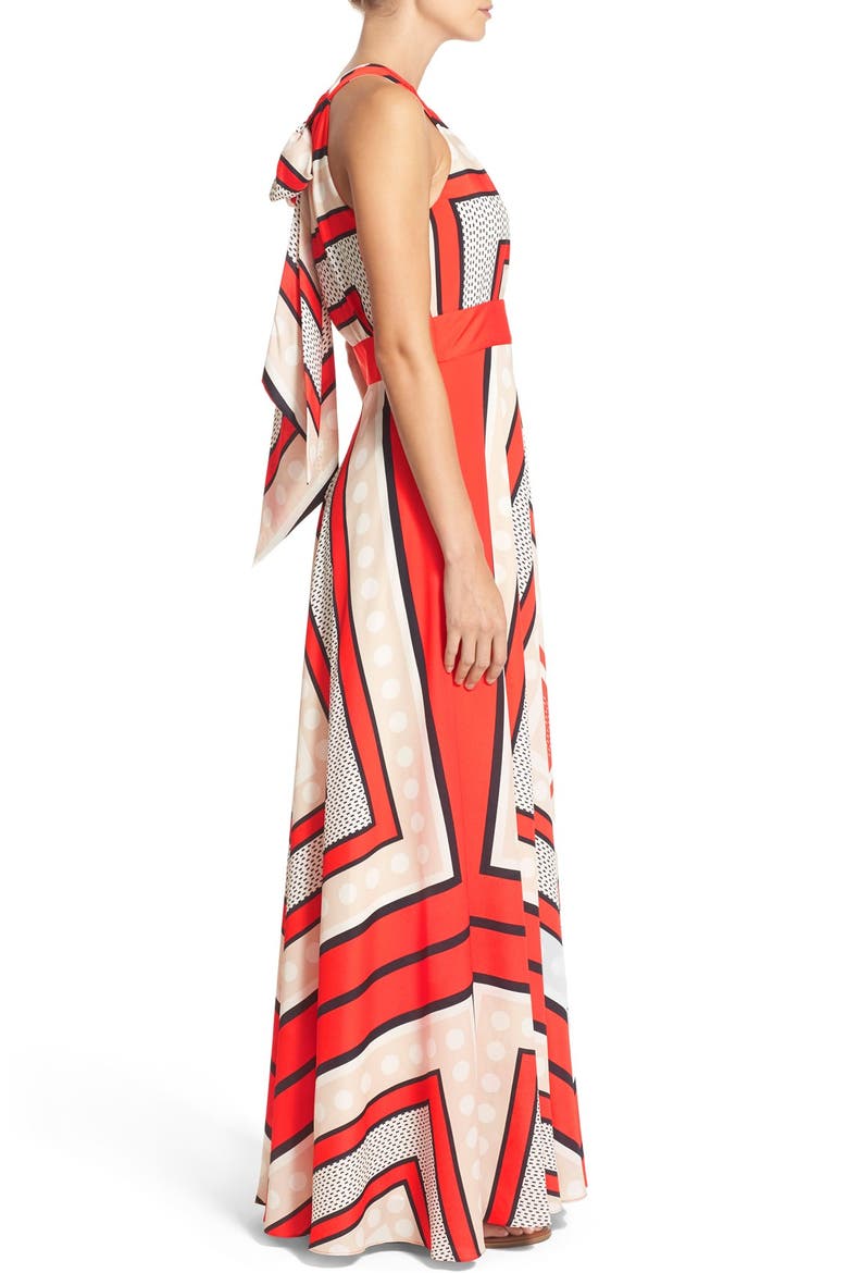 Scarf Print Crêpe de Chine Fit & Flare Maxi Dress, Alternate, color, MULTI