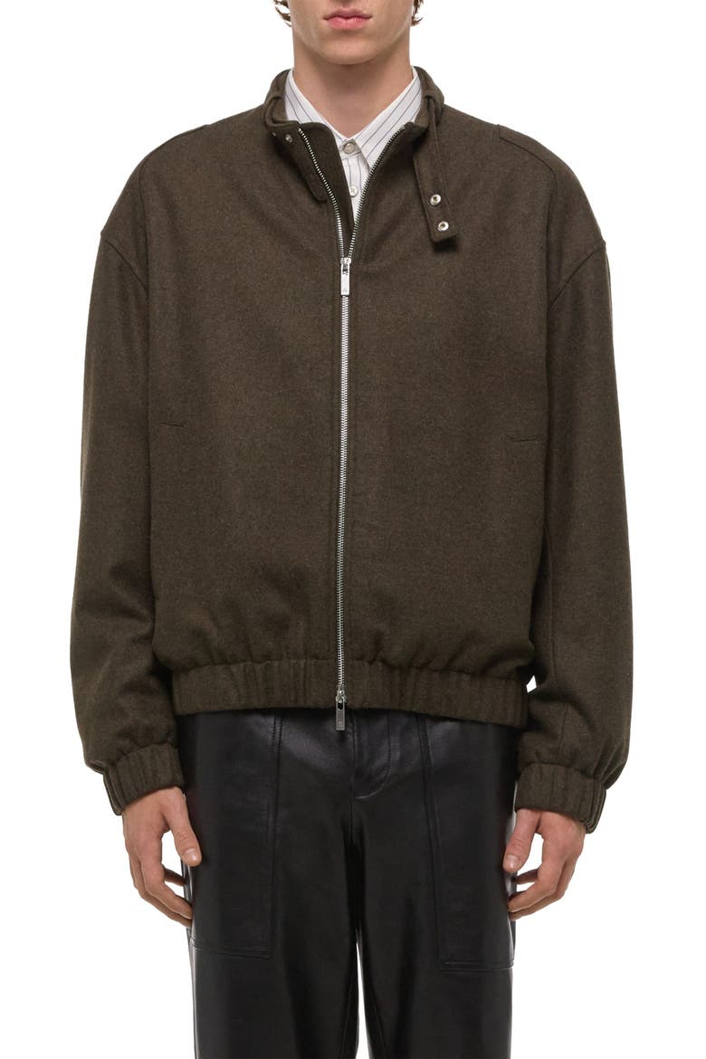 Wool Blend Bomber Jacket, Main, color, GREEN MELANGE