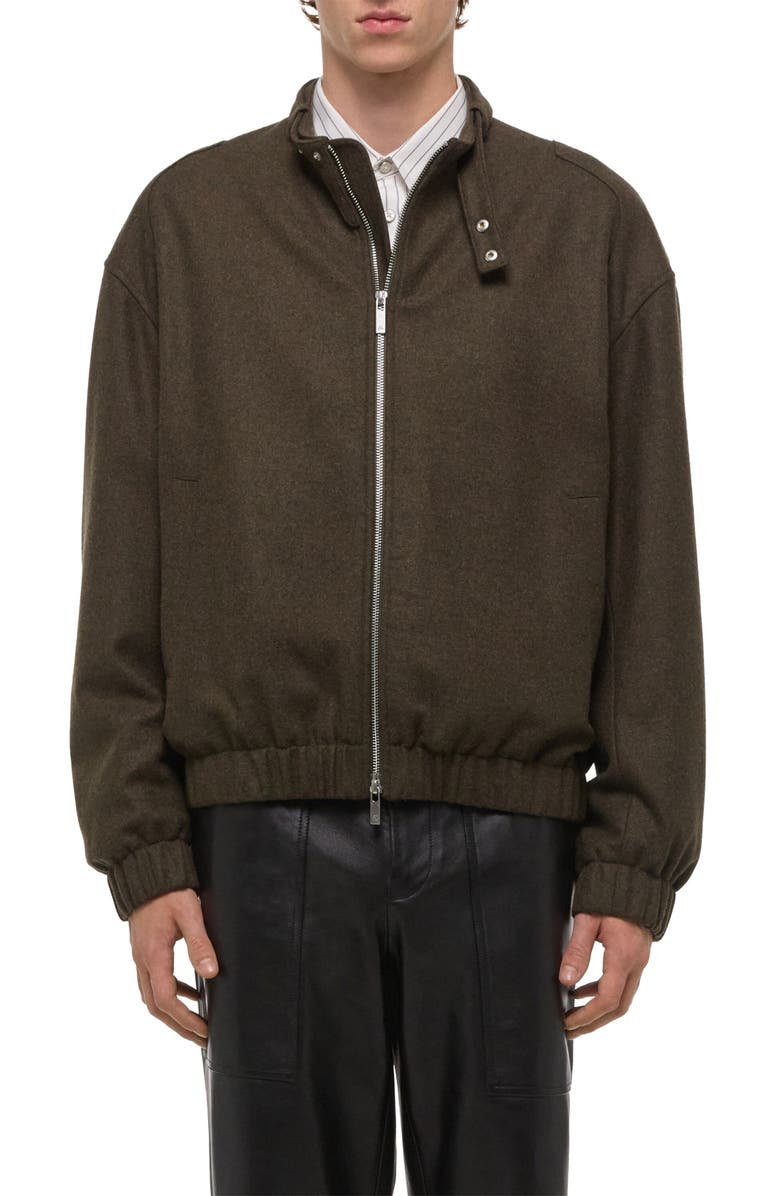 Helmut Lang Wool Blend Bomber Jacket, Main, color, Green Melange