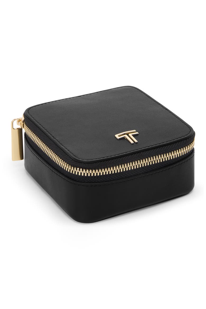 Leather Jewelry Case, Main, color, BLACK/ LIGHT GOLD
