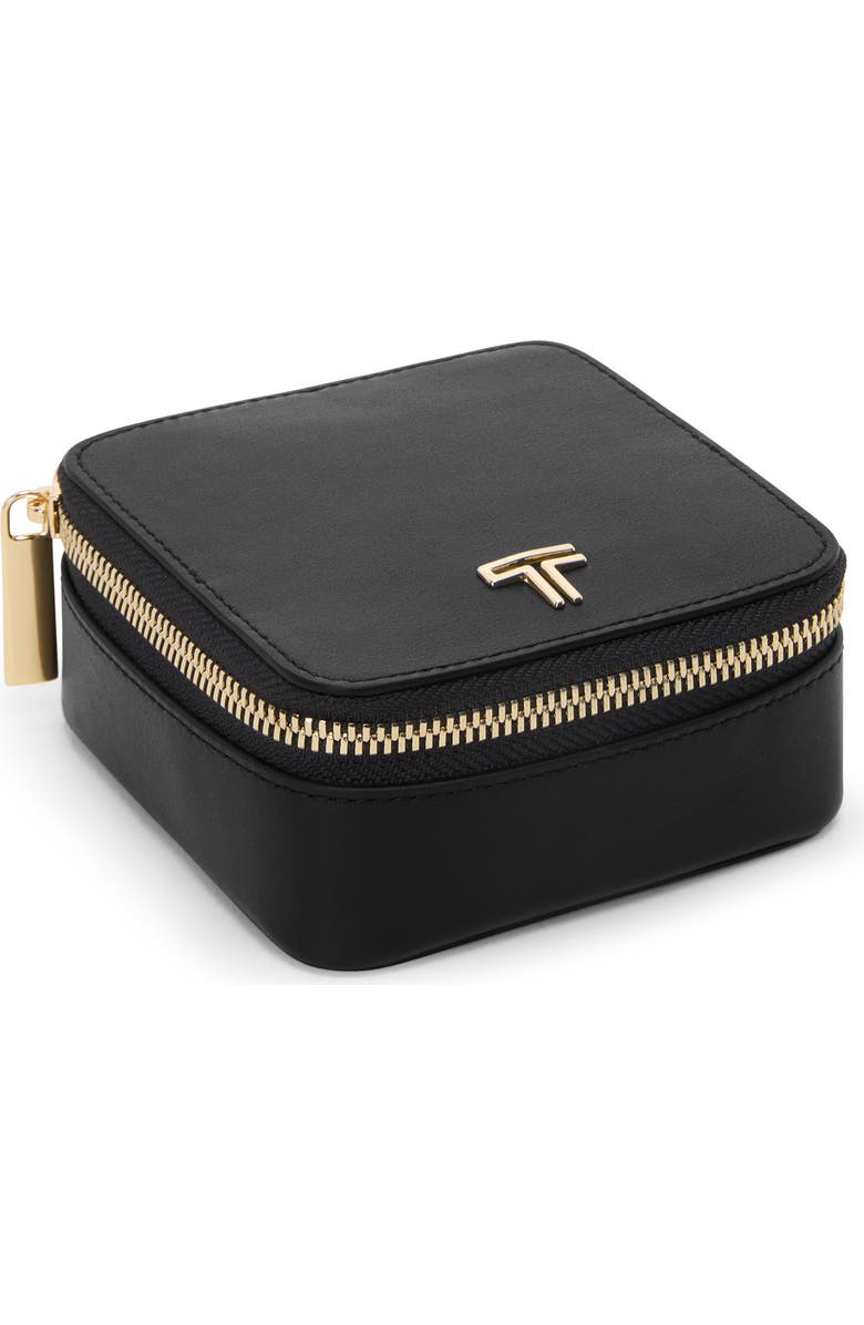 TUMI Leather Jewelry Case, Main, color, Black/ Light Gold