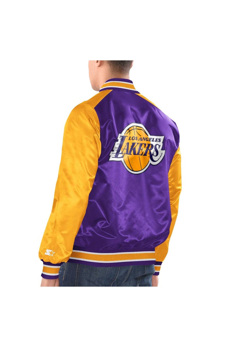 STARTER Men's Starter Purple/Gold Los Angeles Lakers Renegade Satin Full-Snap Varsity Jacket, Alternate, color,