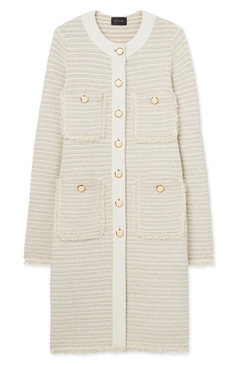 St. John Collection Stripe Long Sleeve Metallic Tweed Dress, Alternate, color,