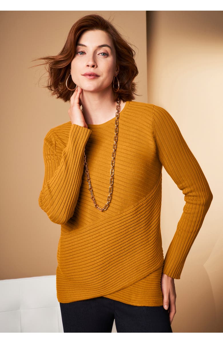 Jessica London Ribbed Crossover Crewneck, Alternate, color, Dark Sapphire