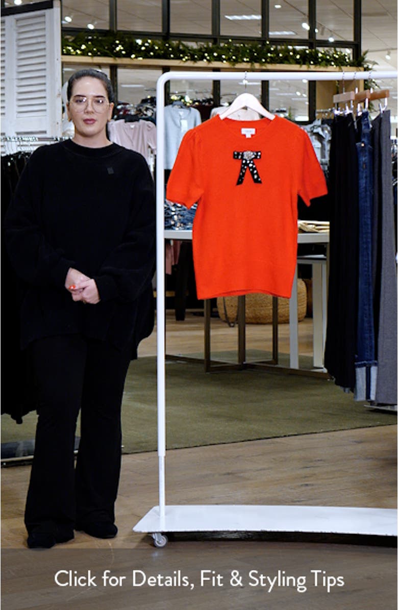 Embellished Velvet Bow Short Sleeve Sweater, sales video thumbnail