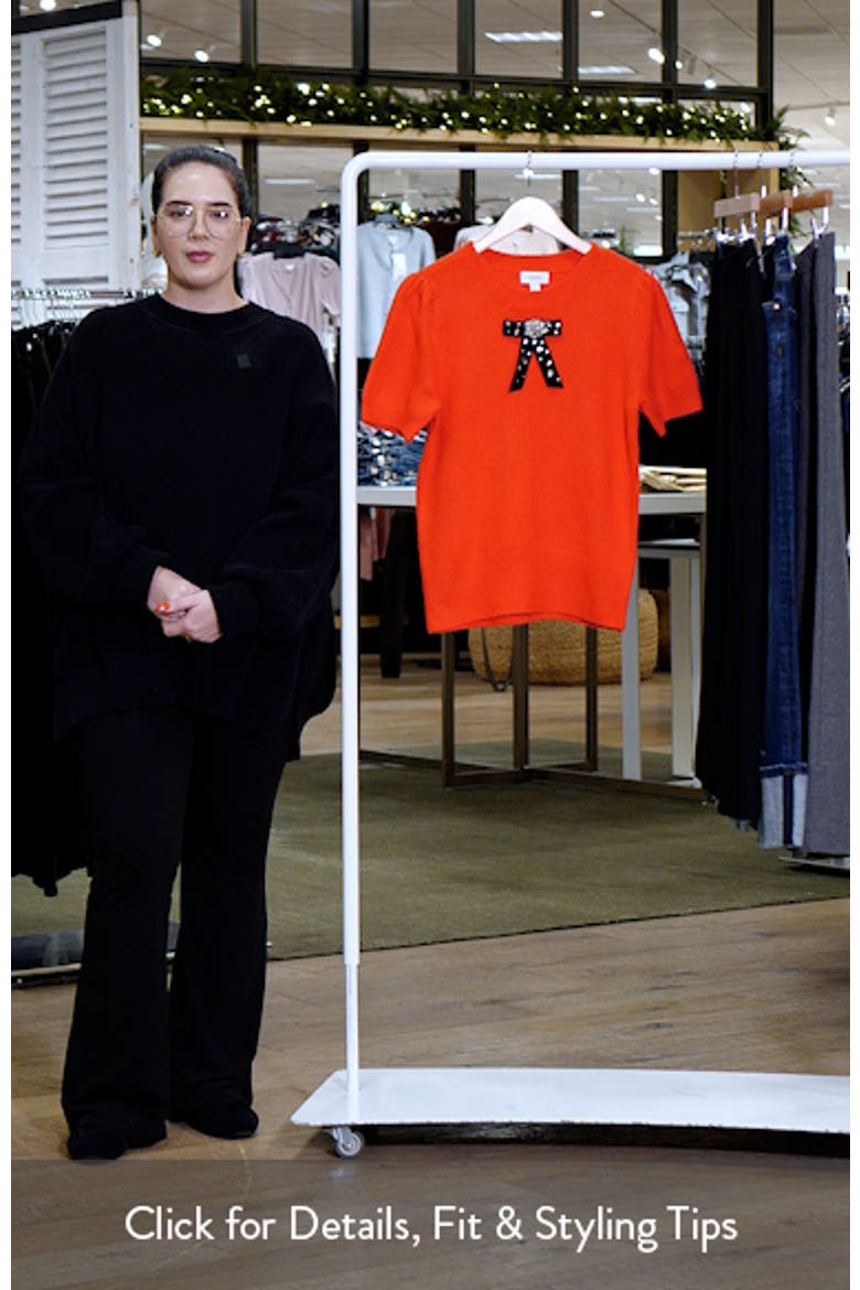 Embellished Velvet Bow Short Sleeve Sweater video