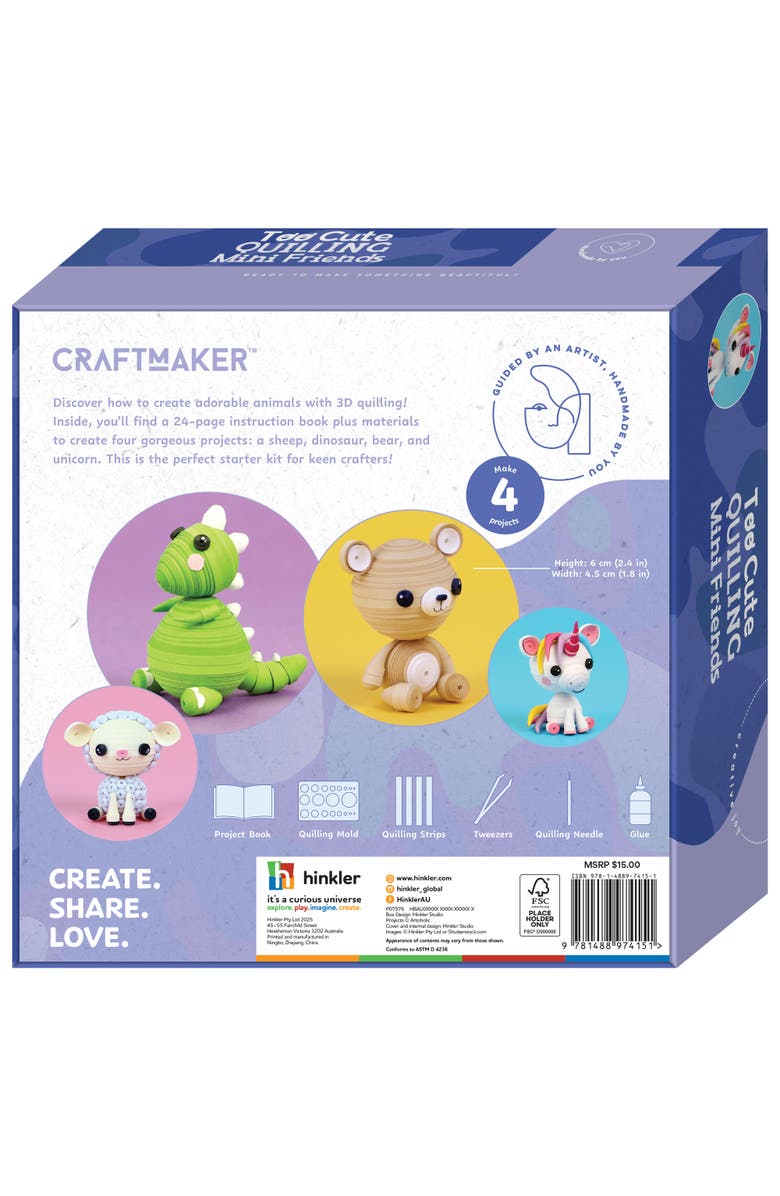 Craft Maker Too Cute, Quilling Mini Friends, DIY Adult Skill Learning Kit, Alternate, color, Multicolored