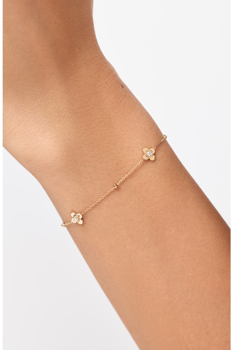 Solid Yellow Gold - Mini Flower Station Bracelet, Alternate, color, Diamond